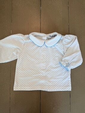 Smockingbird Baby Girls’ Peter Pan Collar Preppy Polka Dot Shirt • Size 12M